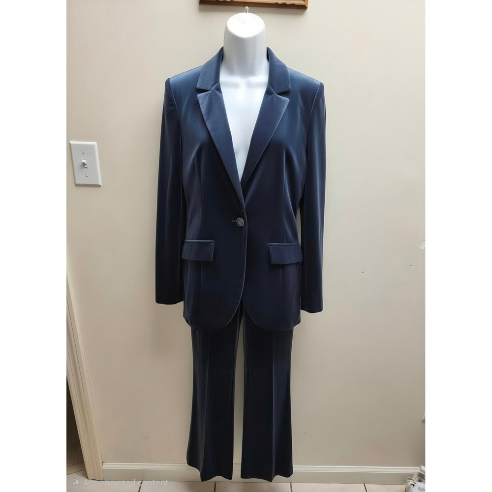 Joseph Ribkoff Navy Blue Velvet Pant Suit Blazer Trousers Set Womens Size 2